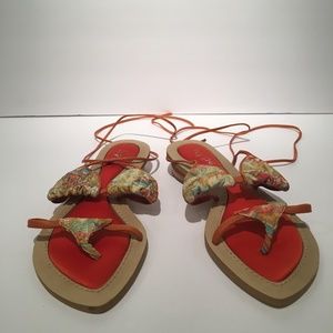 Hype Bikini Sandals Ankle Tie Orange Modern Novel